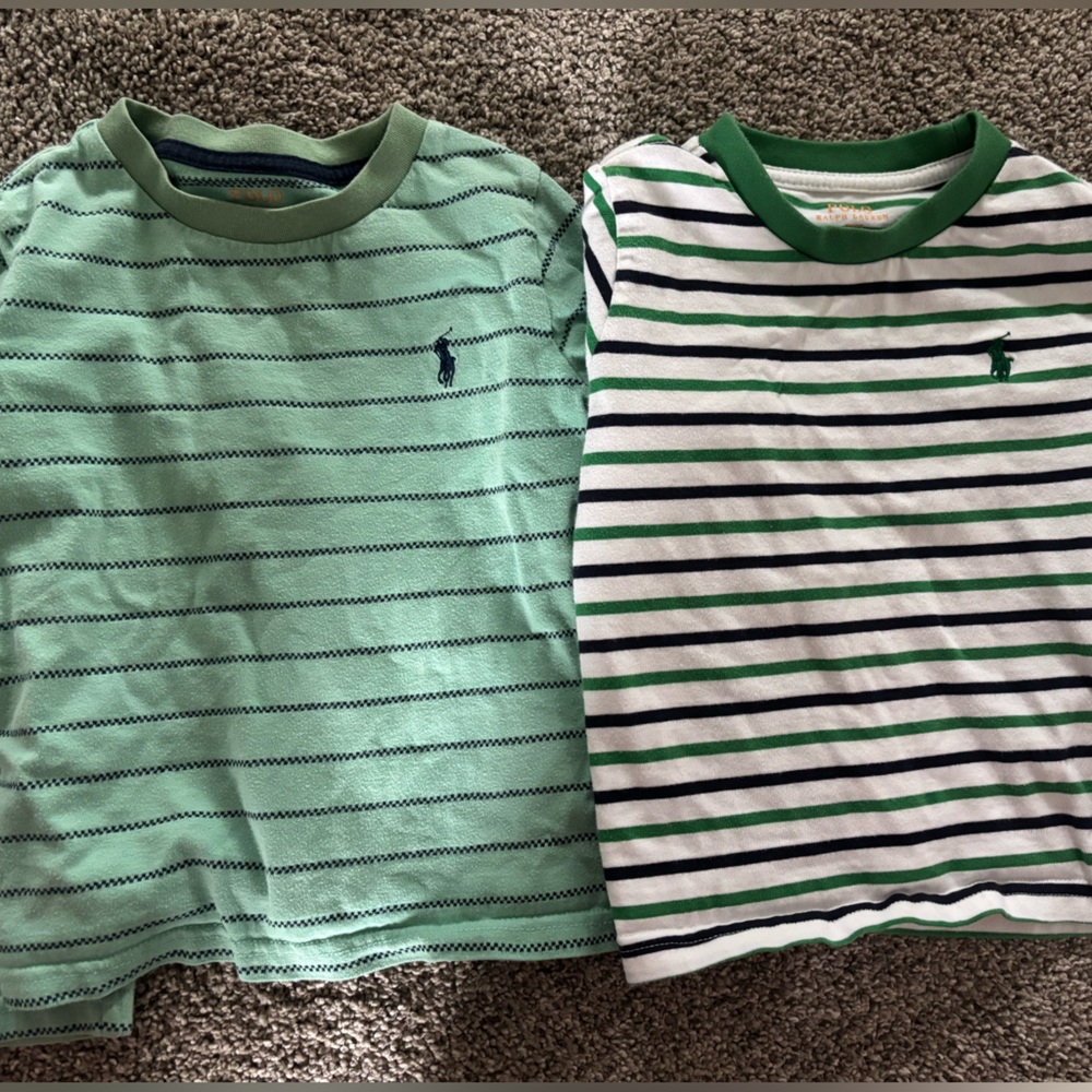 2-pc Polo by Ralph Lauren Boys' Green & White Striped Short-Sleeve Tees  size 3